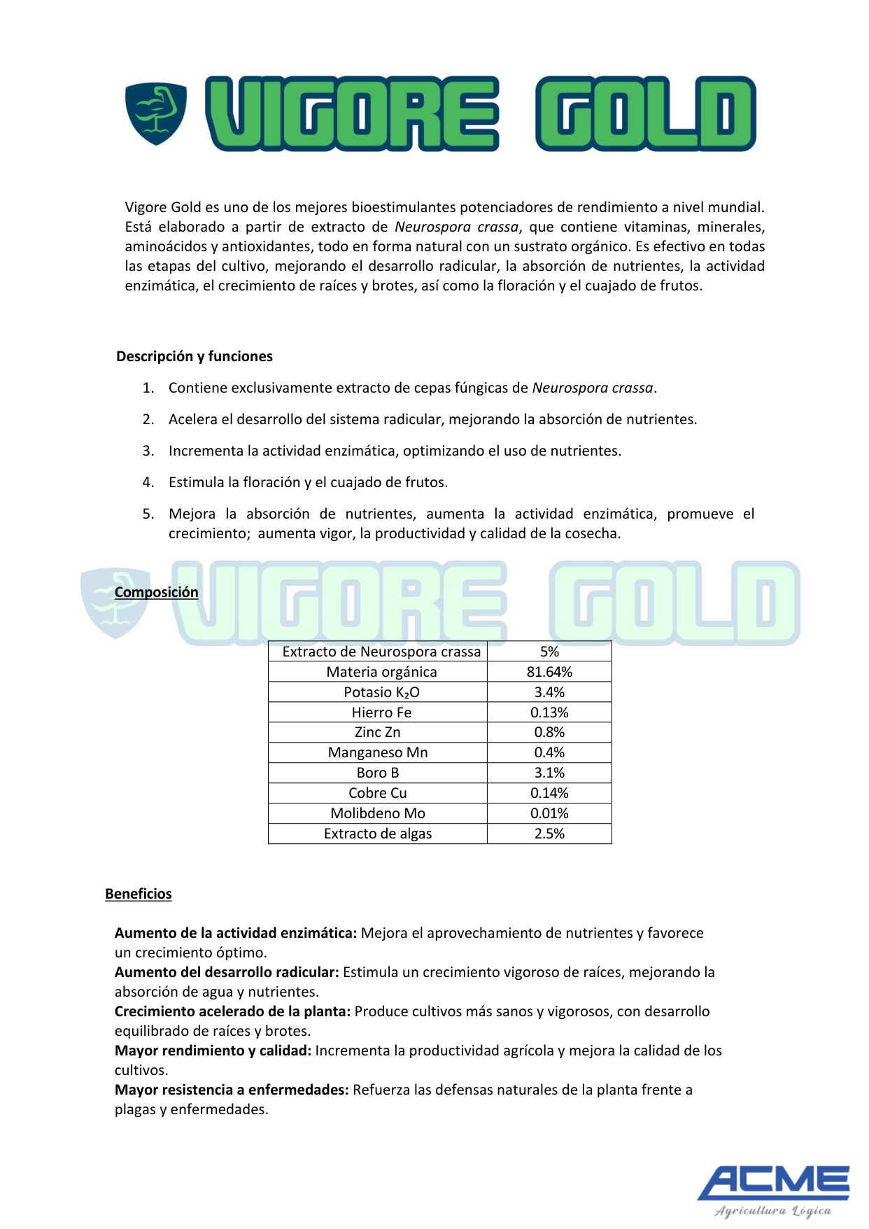 Vigore Gold Producto